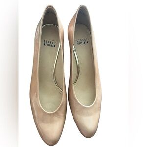 Stuart Weitzman beautiful condition block heeled pumps patent leather neutral 9